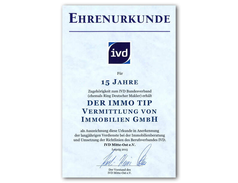 IVD Ehrenurkunde für 15 Jahre Mitgliedschaft