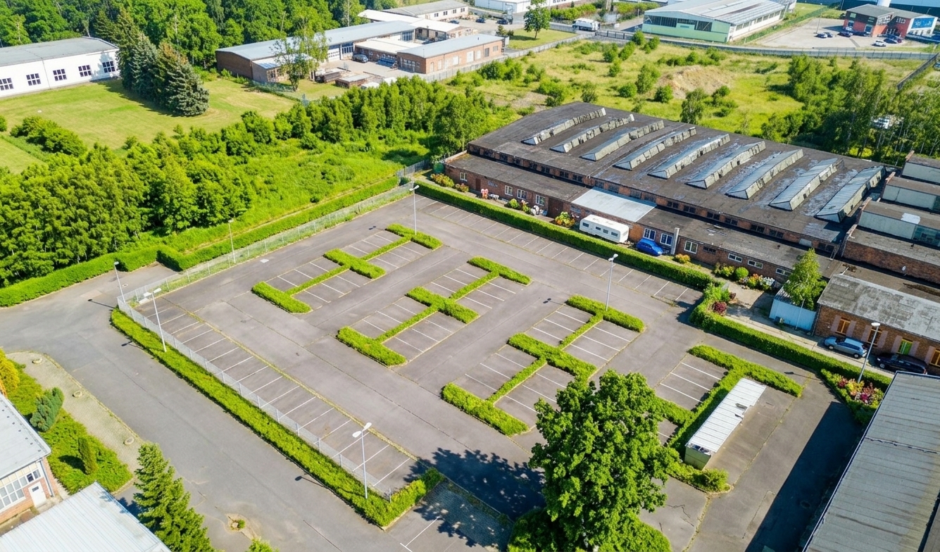 13.000 m² großes Gewerbegrundstück mit Parkplatz und kleinem Gebäude zum Kauf!