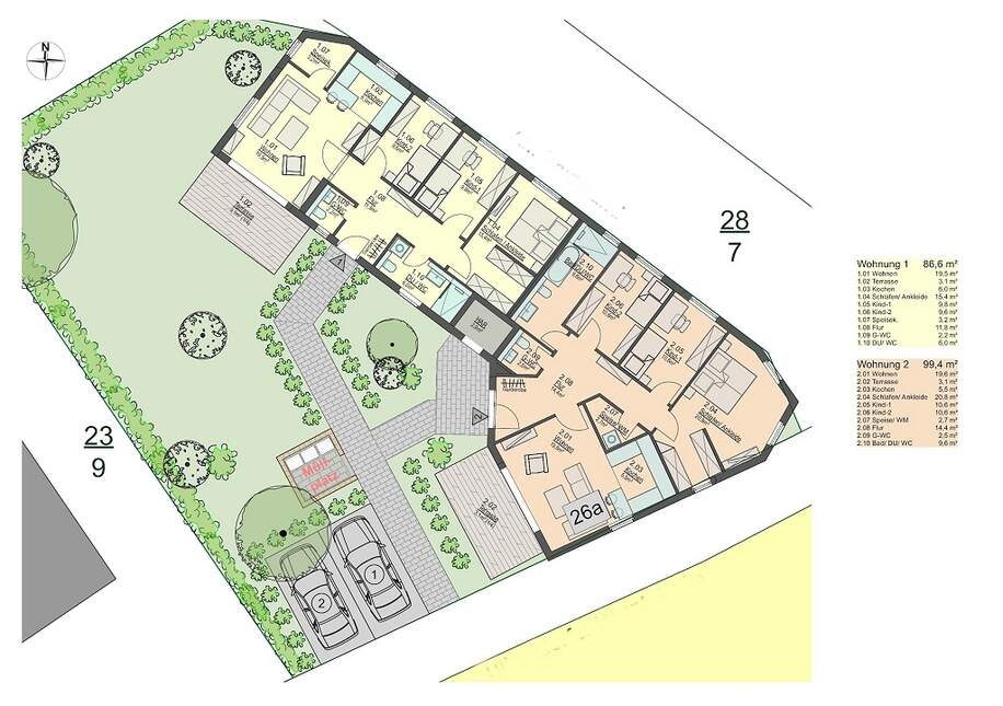 Grundrissvariante 2 Wohnungen