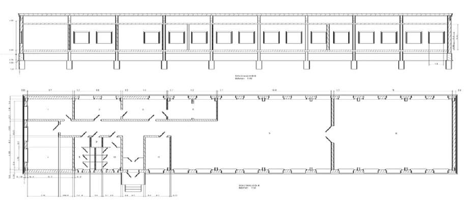 Grundriss und Ansicht Gebäude