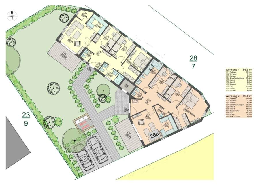 Grundrissentwurf WE 1 und WE 2