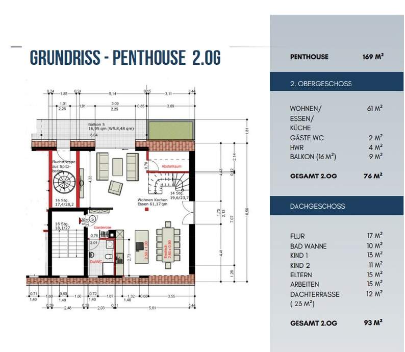 Grundriss 2OG mit Flächenberechnung