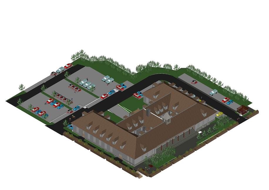 3D Ansicht Objekt und Parkplatz